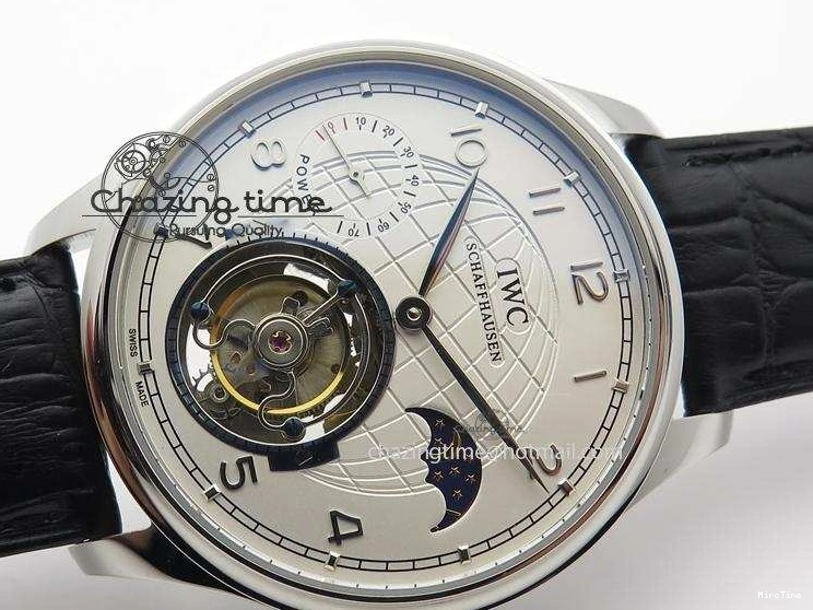 MIROTIME 0309 UrbanStyle Portuguese Tourbillon Power Reserve Moonphase SS White Dial On Black Leather Strap 7318